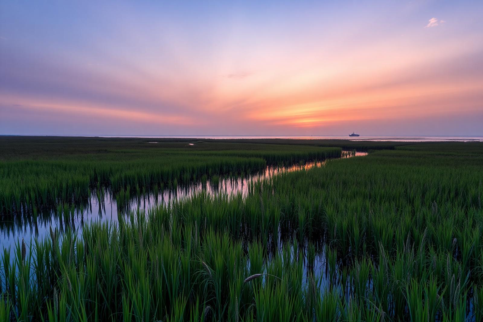 Texas coastal marsh at sunset